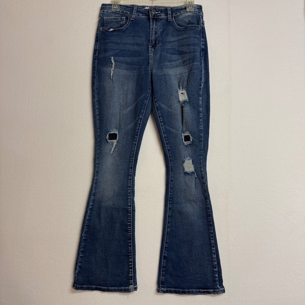 Celebrity Ace Women Flare Jeans 11/30 Distressed Stretch MidRise Y2K Bell Bottom